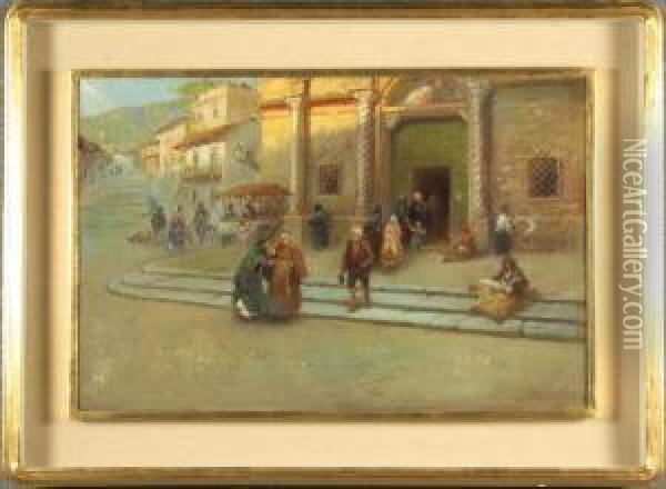 ''all'uscita Dalla Chiesa''. Oil Painting - Francesco Romano
