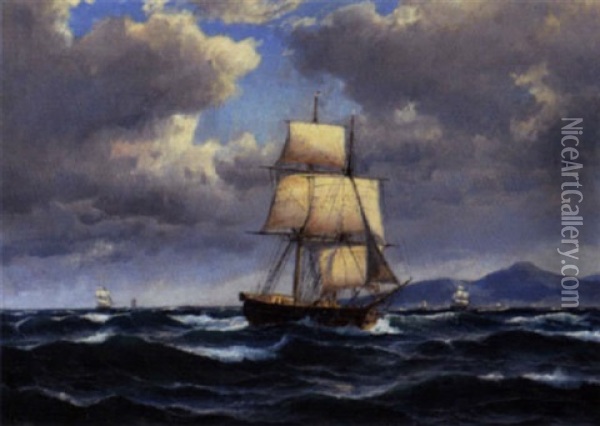 Marine Med Sejlskibe Oil Painting - Carl Ludwig Bille