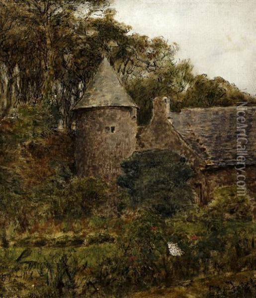 'beaumont Hague Manche', A Chateau And Garden Oil Painting - Jean-Francois Millet