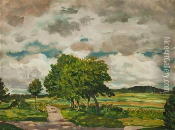 Trees By The Roadside Oil Painting - Antonin Hudecek