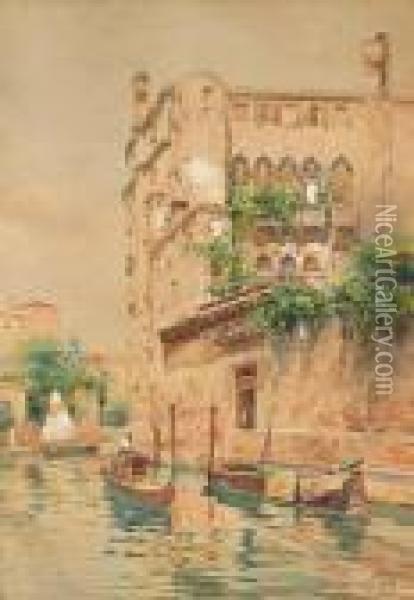 Venezia, Canale Con Palazzo Moresco Oil Painting - Emanuele Brugnoli