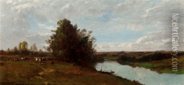 Boaters Along A River Oil Painting - Edward B. Gay