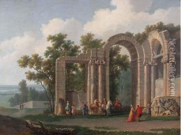Visiteurs Dans Des Ruines Antiques Oil Painting - Jean Baptiste Genillion