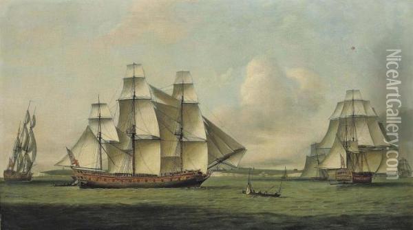 Bridgewater 
 In Three Positions Off Sandgate, The North Foreland Oil Painting - Thomas Luny