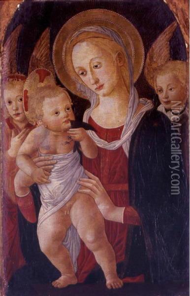 Madonna And Child With Angels Oil Painting - Pier Francesco Fiorentino Pseudo