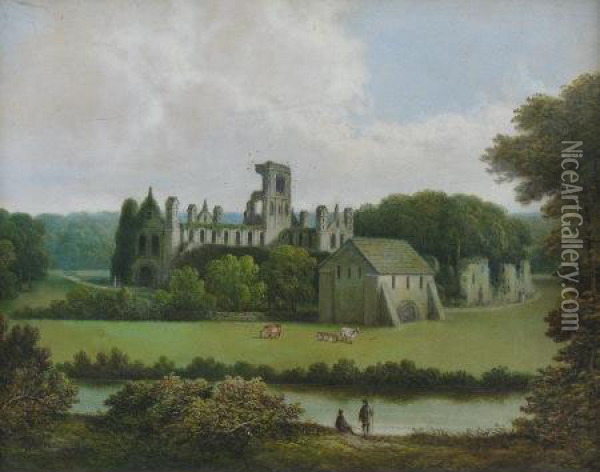 Kirkstall Abbey Oil Painting - James Burras