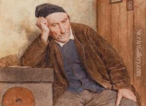 Sinnierender Bauer. 1904. Oil Painting - Albert Anker