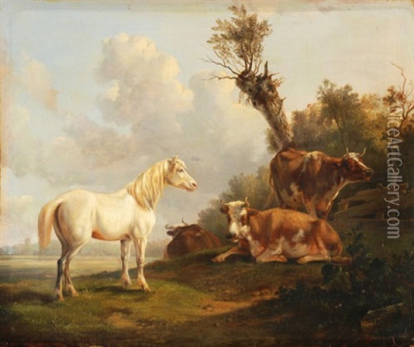 Pferde Und Kuhe Auf Der Weide Oil Painting - Jan Kobell the Younger