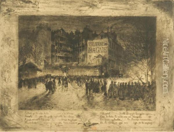 La Place Des Martyrs Et La Taverne Du Bagne Gravure Oil Painting - Felix-Hilaire Buhot