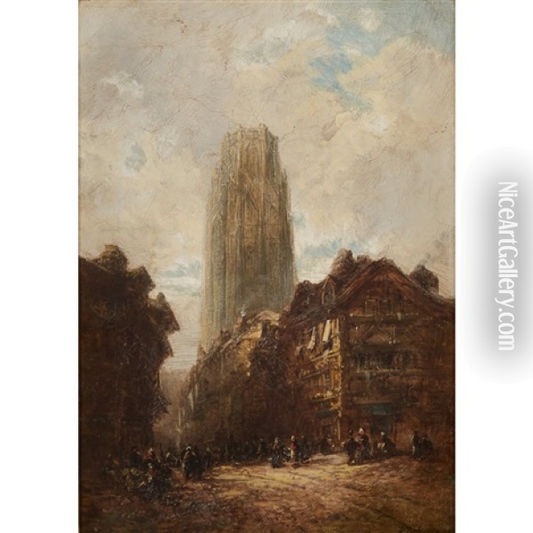 View Of Rouen Cathedral Oil Painting - David Roberts