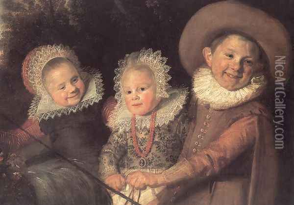 Three Children with a Goat Cart (detail) c. 1620 Oil Painting - Frans Hals