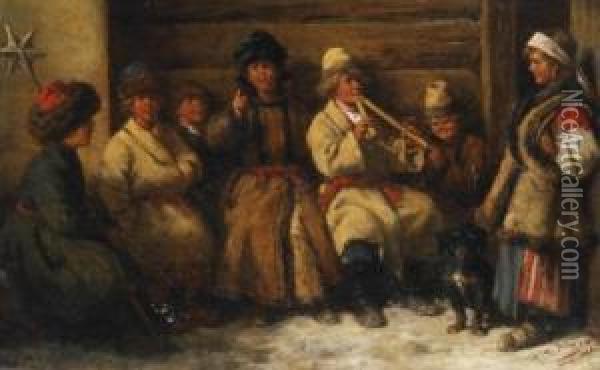 Die Kleinen Russischen Weihnachtssanger Oil Painting - Wilhelm Amandus Beer