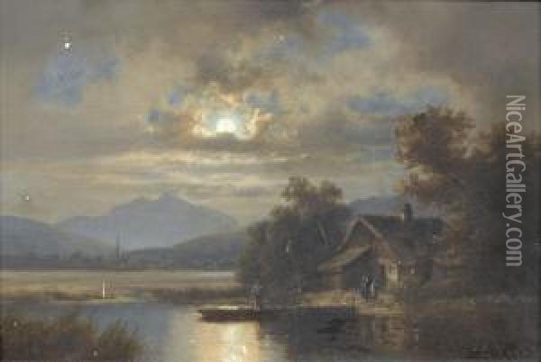 Nachtliche Uferpartie Mit Staffage Oil Painting - Georg Vogl