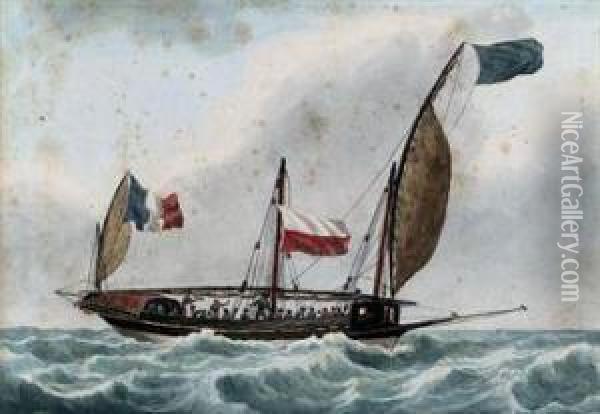 A Crowded French Xebec In The Mediterranean Oil Painting - Joseph Roux