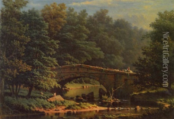 Crossing The Bridge Oil Painting - Frederick Debourg Richards