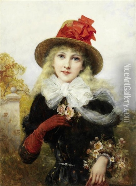 The Flower Girl Oil Painting - Emile Eisman-Semenowsky