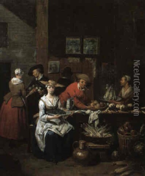 Kitchen Interior With A Lady Seated At A Table Oil Painting - Jan Baptist Lambrechts