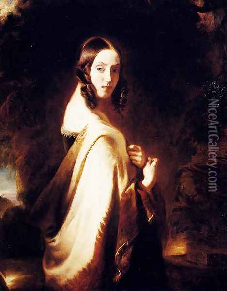 A Lady With A Shawl Oil Painting - Catherine Esther Paris-Persenet