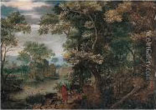 A Landscape With Elisha Cursing The Children Of Bethel Oil Painting - Gillis van Coninxloo