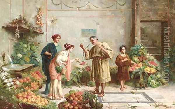 At the Fruit Sellers Oil Painting - Ettore Forti