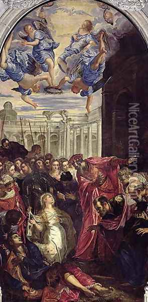 St. Agnes revives the son of the Prefect of Rom Oil Painting - Jacopo Tintoretto (Robusti)