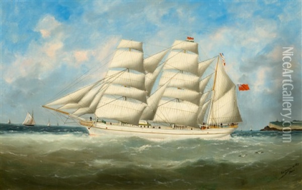 The Three-masted Phrenologist At Sea Oil Painting - Marie-Edouard Adam