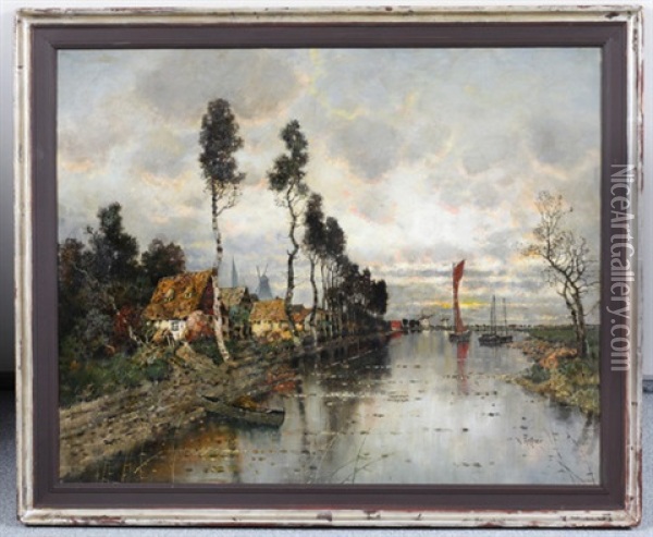 Hollandische Fluslandschaft Wahrend Eines Gewitters Oil Painting - Karl Heffner