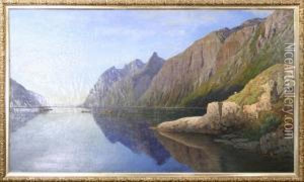 Norskt Fjordlandskap Oil Painting - Peder Cappelen Thurmann