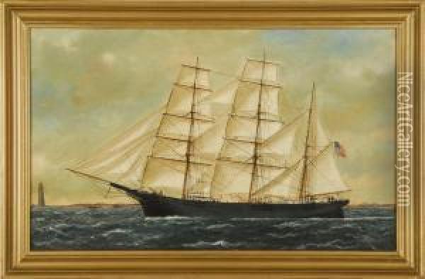 A Full-rigged Ship Off Minot's Light Oil Painting - William Pierce Stubbs