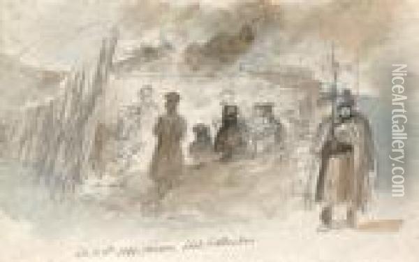 Scenes Du Siege D'anvers Oil Painting - Auguste Raffet
