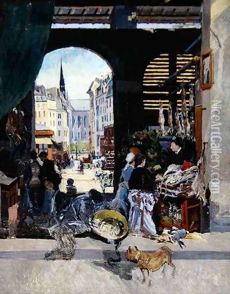 The Carmes Market Rue Maubert Oil Painting - Emile Antoine Guillier