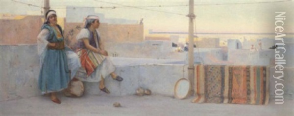 Femmes Mauresques Sur La Terrasse Oil Painting - Louis Auguste Girardot