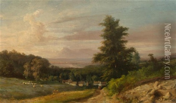 Evening Landscape With Flock Of Sheep Oil Painting - Otto Froelicher
