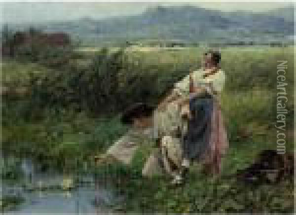 By The Lilly Pond Oil Painting - Jaroslav Friedrich Julius Vesin