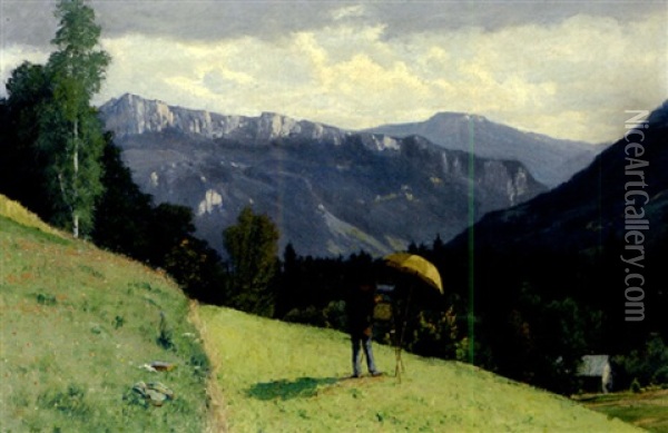 Bei Hohenaschau Mit Maler In Sommerlicher Landschaft Oil Painting - Heinrich Gogarten