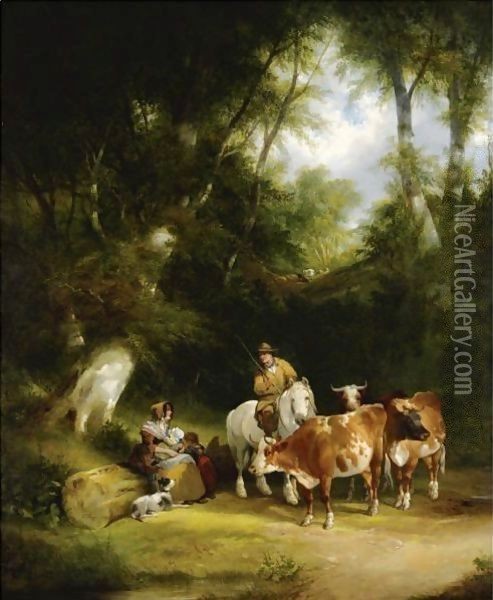 Conversation In A Glade Oil Painting - Snr William Shayer