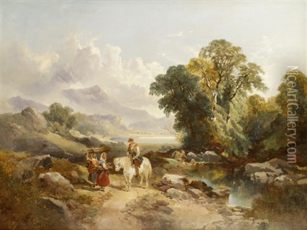 Travellers On A Country Road Oil Painting - Joseph Horlor