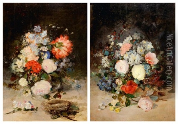 Bouquets Fleuris (pair) Oil Painting - Antonio Perez Rubio