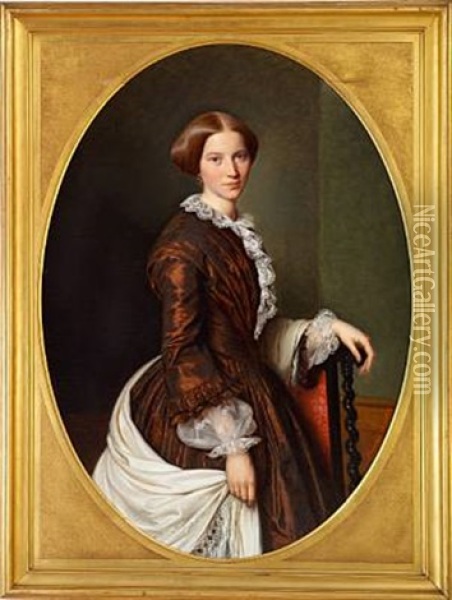 Portrait Of Vilhelmine Severine Schultz, Nee Lund (+ Martin Peter Schultz; Pair) Oil Painting - Andreas Hunaeus