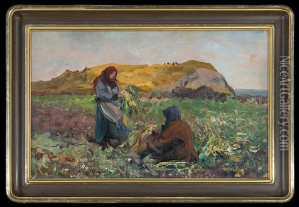 At The Field Oil Painting - Leon Wyczolkowski