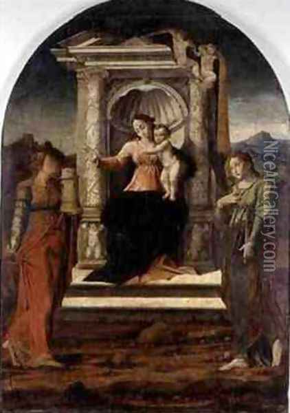 Madonna Enthroned with St Barbara and St Lucia Oil Painting - Stefano Giordano