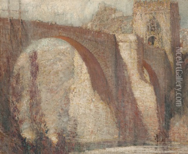 Alcantara Bridge, In The Alcazar, Toledo Spain Oil Painting - George Wharton Edwards