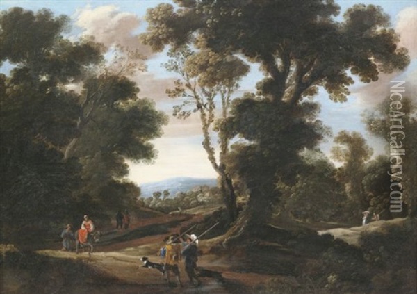 Waldlandschaft Mit Reisenden Und Jagern Oil Painting - Jacques d' Arthois