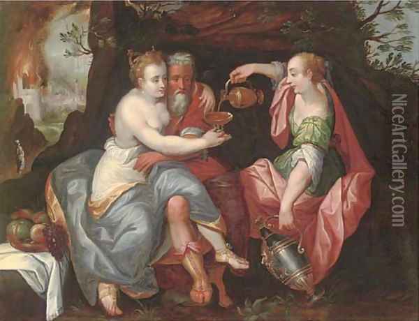 Lot and his Daughters Oil Painting - Maarten de Vos