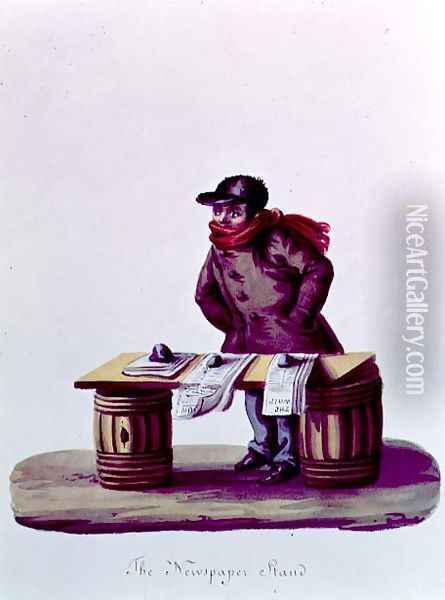 The Newspaper Stand, c.1840-44 Oil Painting - Nicolino Calyo