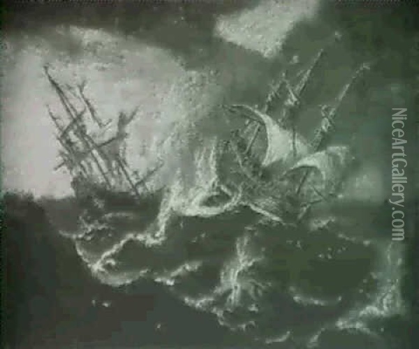 Storm At Sea Oil Painting - Ludolf Backhuysen the Elder