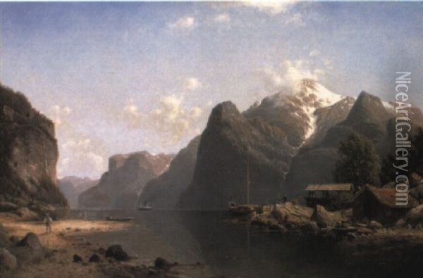 A Norwegian Fjord Oil Painting - Johannes Bartholomaeus Duntze