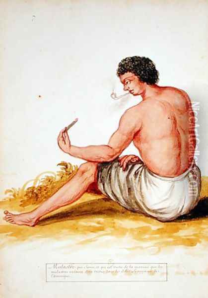 Mulatto sitting and smoking, from a manuscript on plants and civilization in the Antilles, c.1686 Oil Painting - Charles Plumier