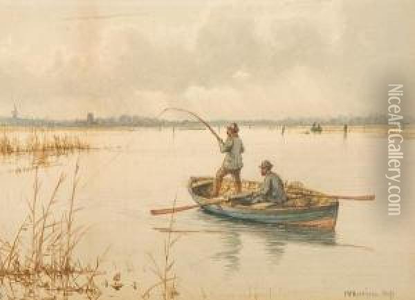 Fishing On The Broads Oil Painting - Charles Harmony Harrison