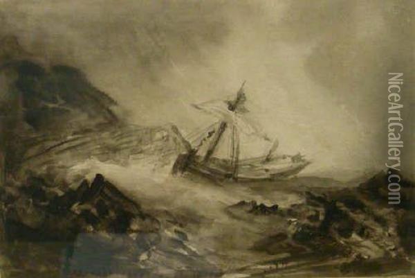 Wreck Near The Caves Filey Oil Painting - Henry Barlow Carter